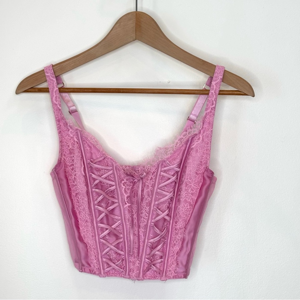 Victoria's Secret Dream Angels Lace Up Corset Top Lilac Chiffon Size M - DD - Picture 4 of 12